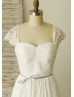 Cap Sleeves Ivory Lace Chiffon Corset Back Wedding Dress